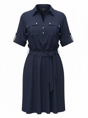 Jones New York Navy Shirtwaist Midi Dress with Tie Belt
